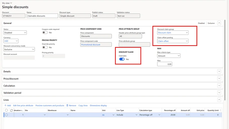 Discount claim toggle